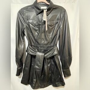 Jonathan Simkhai Eve Mini Shirtdress In Black Vegan Leather Size 0 NWT